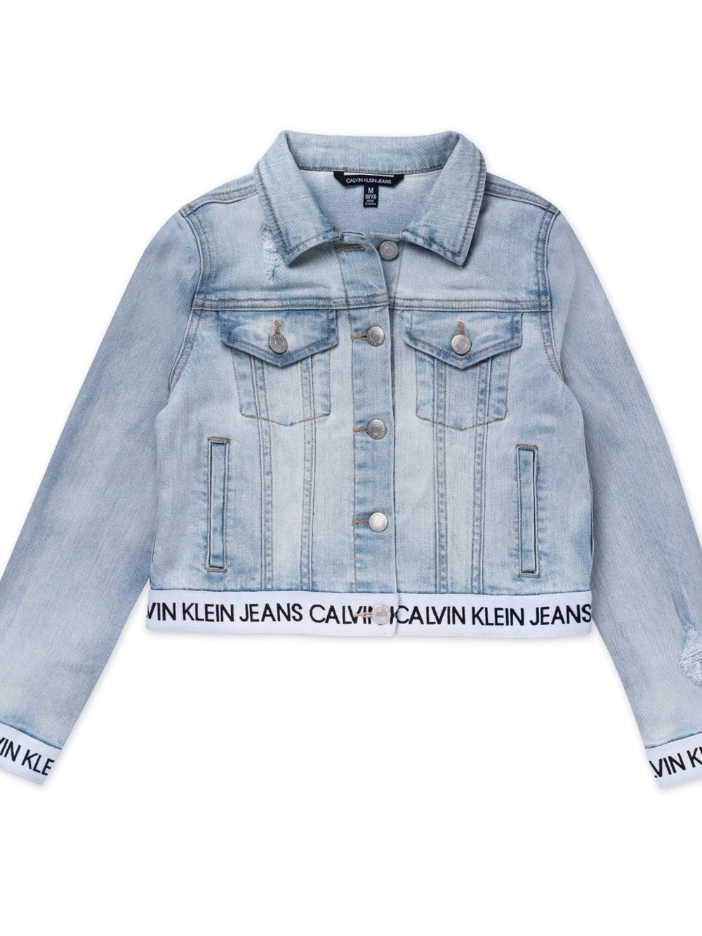 Calvin Klein Jeans Light Blue Denim Trucker Jacket with Branded Hem